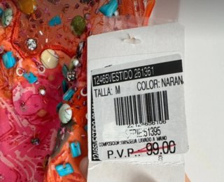 Vestido de fiesta naranja y rosa con pedrería