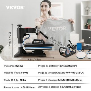 Prensa Térmica, Máquina de Prensa Térmica 5 en 1 30.48 x 38.1 cm, Impresora de Transferencia por Sublimación Clamshell de Calentamiento Rápido, Control de Temperatura Digital Preciso, Prensa Térmi...