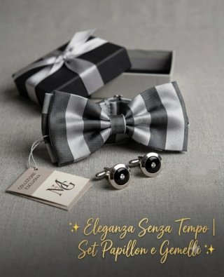 Set Papillon e Gemelli Grigio Argento