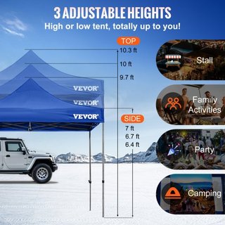 304.8 x 304.8 cm Carpa Plegable, Toldo de Patio Exterior con Paredes Laterales Removibles y Bolsa con Ruedas, Refugio Instantáneo Resistente a los Rayos UV y al Agua para Fiesta, Jardín, Patio Tra...