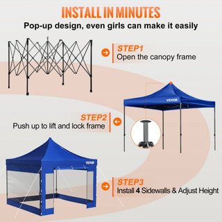 304.8 x 304.8 cm Carpa Plegable, Toldo de Patio Exterior con Paredes Laterales Removibles y Bolsa con Ruedas, Refugio Instantáneo Resistente a los Rayos UV y al Agua para Fiesta, Jardín, Patio Tra...