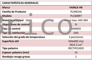 Plancha Gas Acero Rectificado Serie 500 - PLC600RT
