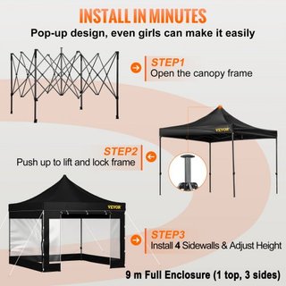 304.8 x 304.8 cm Carpa Plegable, Toldo de Patio Exterior con Paredes Laterales Desmontables y Bolsa con Ruedas, Refugio Instantáneo Resistente al Agua y a los Rayos UV para Fiesta, Jardín, Patio T...