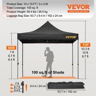 304.8 x 304.8 cm Carpa Plegable, Toldo de Patio Exterior con Paredes Laterales Desmontables y Bolsa con Ruedas, Refugio Instantáneo Resistente al Agua y a los Rayos UV para Fiesta, Jardín, Patio T...