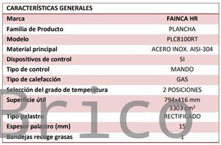 Plancha Gas Acero Rectificado Serie 100 - PLC8100RT