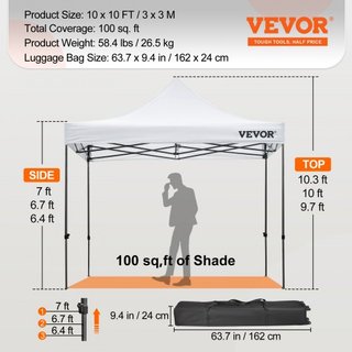 304.8 x 304.8 cm Carpa Plegable, Toldo de Patio Exterior con Paredes Laterales Removibles y Bolsa con Ruedas, Refugio Instantáneo Resistente a los Rayos UV y al Agua para Fiesta, Jardín, Patio Tra...