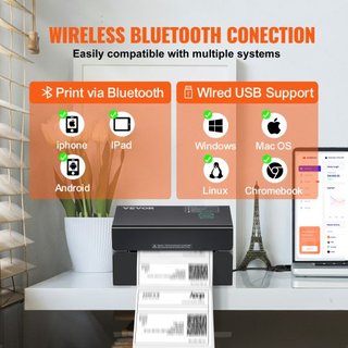 Impresora de Etiquetas Térmicas, 300DPI para Paquetes de Envío de 4x6, Bluetooth y Reconocimiento Automático de Etiquetas, Compatible con Windows/MacOS/Linux/Chromebook/Android/IOS, Compatible con...