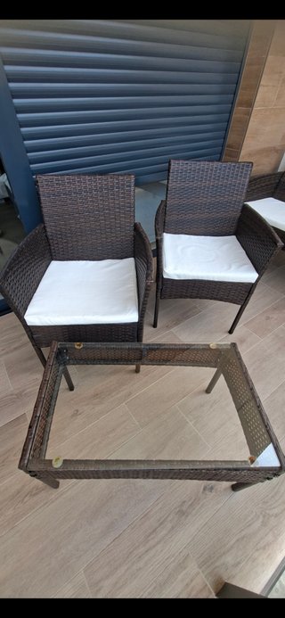 Conjunto 2 sillones y mesa terraza mimbre y crista
