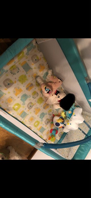 Parque infantil con peluches y sonajero
