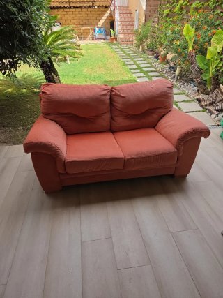 Sofá 2 plazas tela naranja/rojo