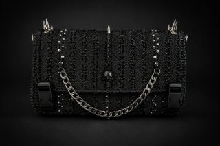 Bolso Crochet Negro con Calavera y Cadenas