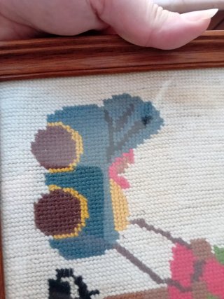 Quadretto mezzo punto bambina con carrozzina 28x28