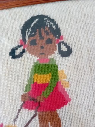 Quadretto mezzo punto bambina con carrozzina 28x28