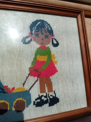 Quadretto mezzo punto bambina con carrozzina 28x28