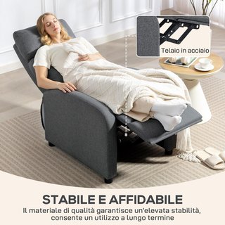 Sillón Relax Acolchado Con Respaldo Reclinado 135° Y Reposapiés Extraíble en Lino, 69X87X100.5 Cm, Gris