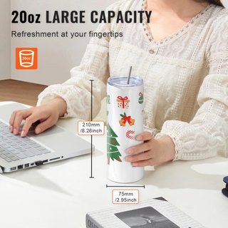 16 Pack de Vasos de Sublimación Rectos, 20 oz/567 g Vasos en Blanco a Granel, Vasos de Acero Inoxidable de Doble Pared con Popote, Tapa, Cepillo, Base, Envoltura Retráctil, Caja de Regalo, para Pr...