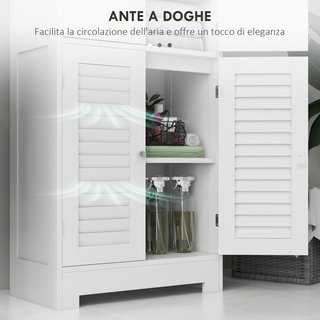 Mueble Columna de Baño Con 3 Armarios de 2 Puertas, Mueble Multiusos Con Puertas de Vidrio y de Persiana, 60X30X170.5Cm, Blanco