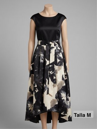 Vestido fiesta largo beige y negro. Talla 40