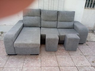Sofá rinconera gris tela
