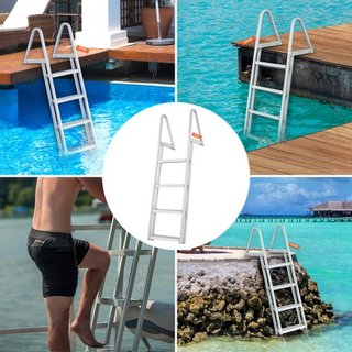 Escalera de muelle, desmontable de 4 escalones, capacidad de carga de 350 lbs, escalera de barco de aleación de aluminio con escalón de 4'' de ancho y diseño de pedal antideslizante, fácil de inst...