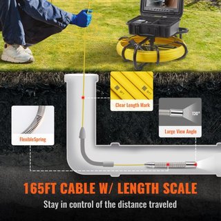 Cámara de Inspección de Tuberías con Sonde de 512hz 22.9 cm Pantalla 720p 50.3m