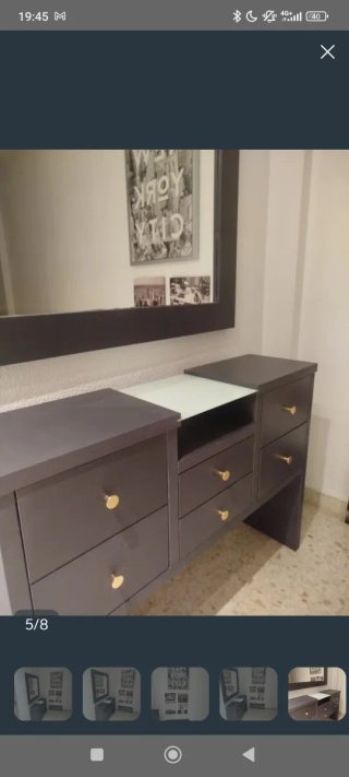 Mueble recibidor + espejo + 6 cuadros NY