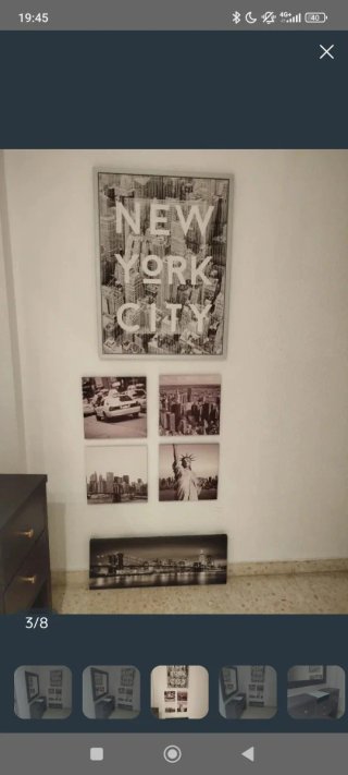 Mueble recibidor + espejo + 6 cuadros NY