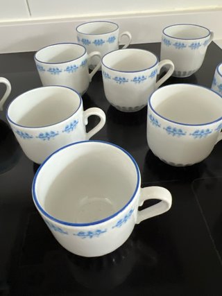 12 Tazas de Café Porcelana Azul y Blanco