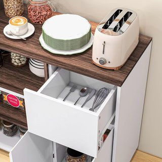 Mueble de Cocina Credenza Moderna de Madera con Armarios, Cajón y Compartimento Abierto, Mueble Multiusos para Cocina y Salón, 105X39X83Cm, Blanco