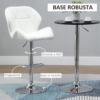 Set di 2 Sgabelli da Bar con Altezza Regolabile, Base in Metallo e Seduta in Pelle PU, Sgabelli da Cucina con Schienale e Poggiapiedi, 51.5X57.5X93-114.5Cm, Bianco