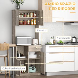 Credenza Moderna para Cocina o Comedor, Mueble Buffet con Armarios y Cajones de Madera, Gris, 71X41X178Cm