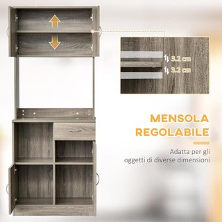 Credenza Moderna para Cocina o Comedor, Mueble Buffet con Armarios y Cajones de Madera, Gris, 71X41X178Cm