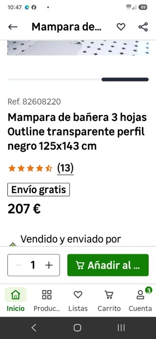 Mampara de baño cristal y metal negra
