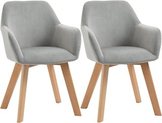 Set di 2 Sedie da Pranzo, Sedie Imbottire con Gambe in Legno, per Cucina con Braccioli in Velluto, Schienale Rigido, Comode, 54X57X80Cm, Grigio