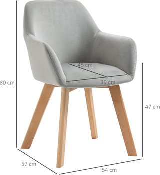 Set di 2 Sedie da Pranzo, Sedie Imbottire con Gambe in Legno, per Cucina con Braccioli in Velluto, Schienale Rigido, Comode, 54X57X80Cm, Grigio