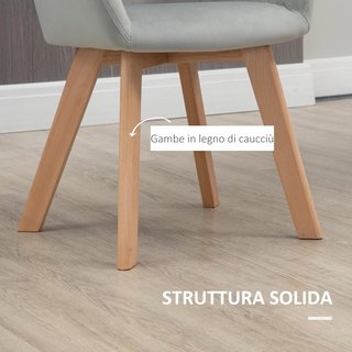 Set di 2 Sedie da Pranzo, Sedie Imbottire con Gambe in Legno, per Cucina con Braccioli in Velluto, Schienale Rigido, Comode, 54X57X80Cm, Grigio