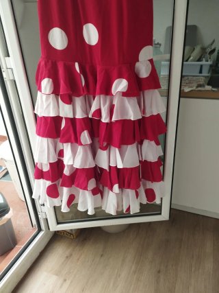 Traje Flamenca Rojo Lunares Blancos