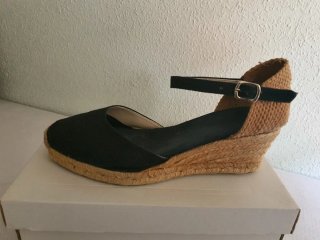 Sandalias cuña esparto lino negro talla 41