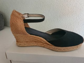 Sandalias cuña esparto lino negro talla 41