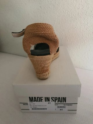 Sandalias cuña esparto lino negro talla 41