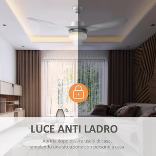 Ventilador de Techo con Luz LED Regulable en 3 Modos y Control Remoto Incluido, 6 Velocidades, para Interiores, Φ132X40 Cm, Blanco