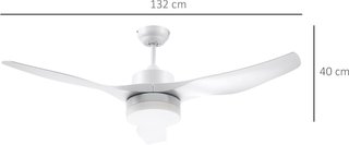 Ventilador de Techo con Luz LED Regulable en 3 Modos y Control Remoto Incluido, 6 Velocidades, para Interiores, Φ132X40 Cm, Blanco