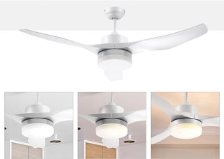 Ventilador de Techo con Luz LED Regulable en 3 Modos y Control Remoto Incluido, 6 Velocidades, para Interiores, Φ132X40 Cm, Blanco