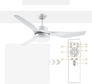 Ventilador de Techo con Luz LED Regulable en 3 Modos y Control Remoto Incluido, 6 Velocidades, para Interiores, Φ132X40 Cm, Blanco