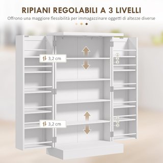 Credenza De Cocina Con 5 Estantes Centrales Y 2 Estantes Laterales De 6 Niveles, Armario De Cocina En MDF, 60X30X104 Cm, Blanco