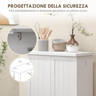 Credenza De Cocina Con 5 Estantes Centrales Y 2 Estantes Laterales De 6 Niveles, Armario De Cocina En MDF, 60X30X104 Cm, Blanco