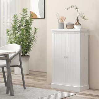 Credenza De Cocina Con 5 Estantes Centrales Y 2 Estantes Laterales De 6 Niveles, Armario De Cocina En MDF, 60X30X104 Cm, Blanco
