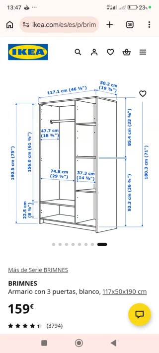 Armario BRIMNES 3 puertas blanco