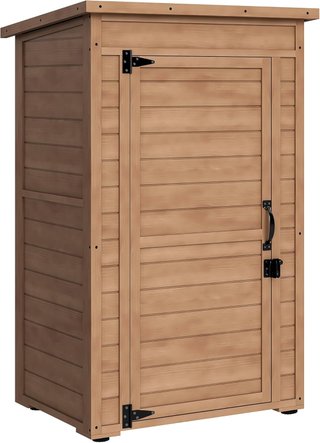 Armario Exterior Con Estante Regulable Y Techo Inclinado, Armario De Jardín De Madera Con Cerradura, 75X56X117Cm, Marrón