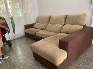 Sofá cama beige y marrón tela